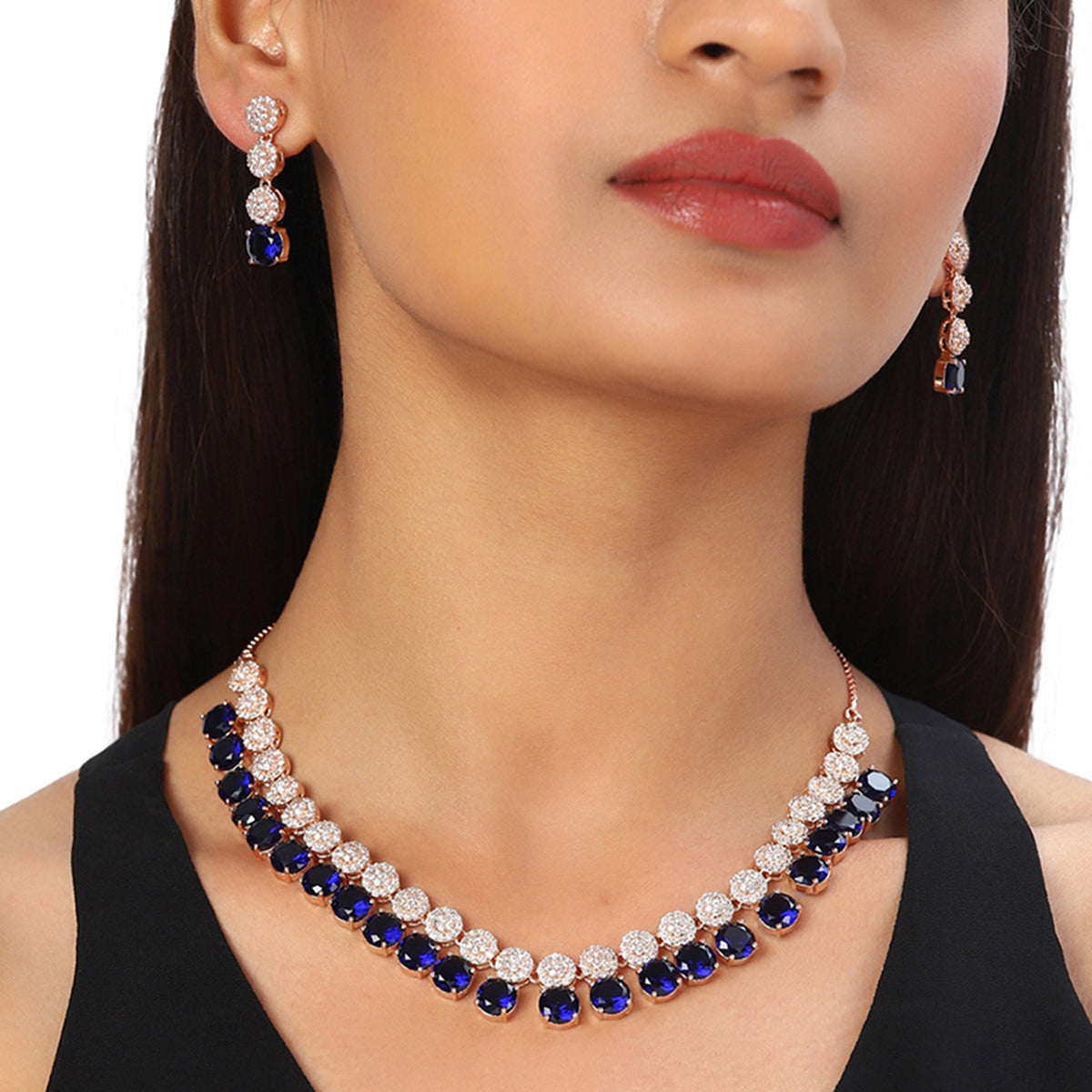 Traditional Blue Palakka Six Ruby Red Stone One Gram Gold Necklace Set  MG-1054 - Mahitham Jewellery